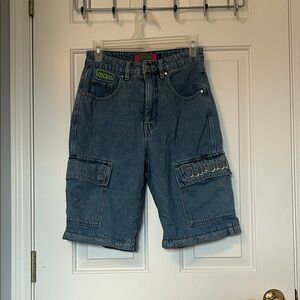 Empyre blue denim cargo shorts.